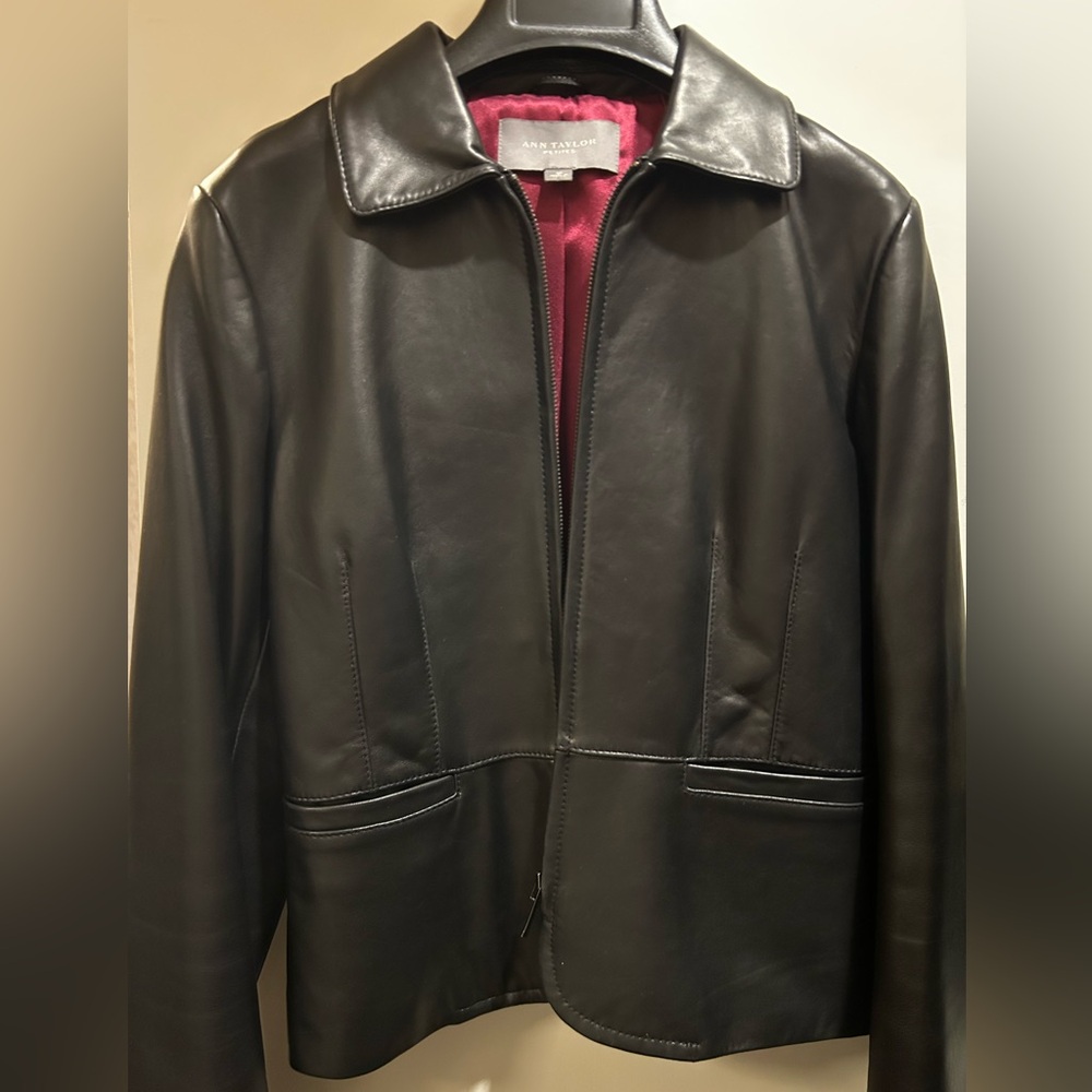 Ann Taylor Bark Brown Leather Jacket, sz PS